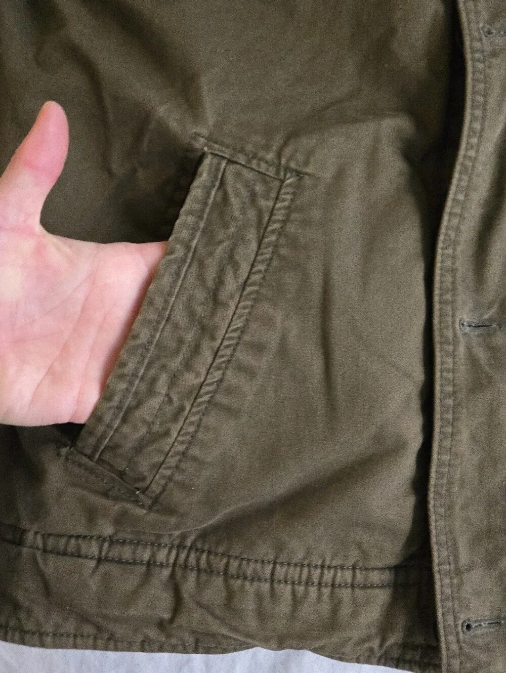 Hollister Olive Green Military Field Jacket Sherpa Lined Button Front MKY